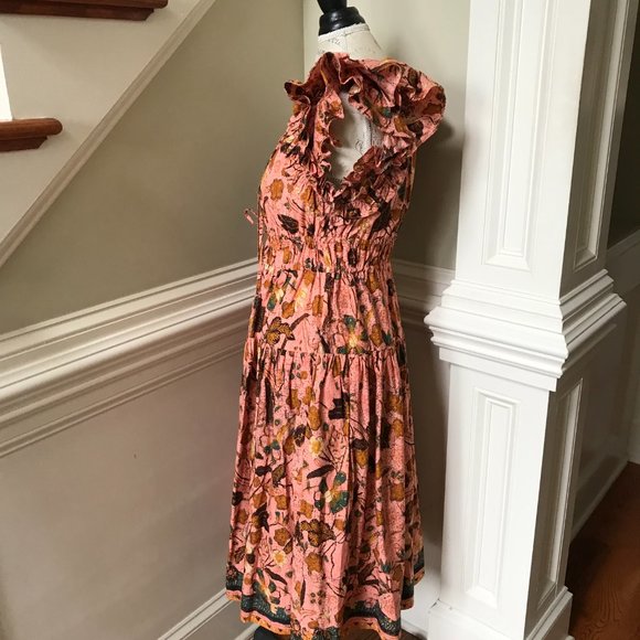 Ulla Johnson Floral Midi Dress in Pink and Orange - Picture 9 of 12